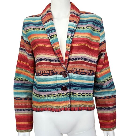 New Identity Womens Striped Woven Jacket Multicolor Bohemian Style Button Front - Picture 1 of 5